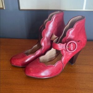 Miz Mooz Red Heeled Boots with Scalloped Design